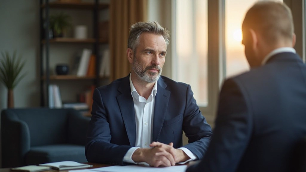 Профессиональное фото финансового эксперта проводящего консультацию с клиентом в офисе