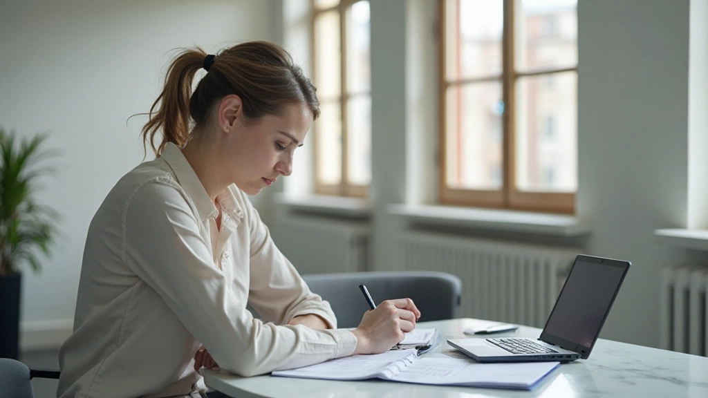 Профессиональное фото женщины планирующей личный бюджет с документами и калькулятором на столе